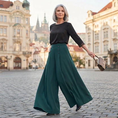 🔥【M-5XL】Elegantné dámske skladané nohavice s vysokým pásom a širokými nohavicami, voľný strih, lichotiace postave, priedušné a pohodlné v lete.
