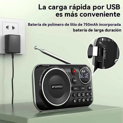 🎁【Oferta por tiempo limitado】Reproductor de música con radio Bluetooth portátil, puede insertar tarjetas y unidades flash USB【Autenticidad garantizada】