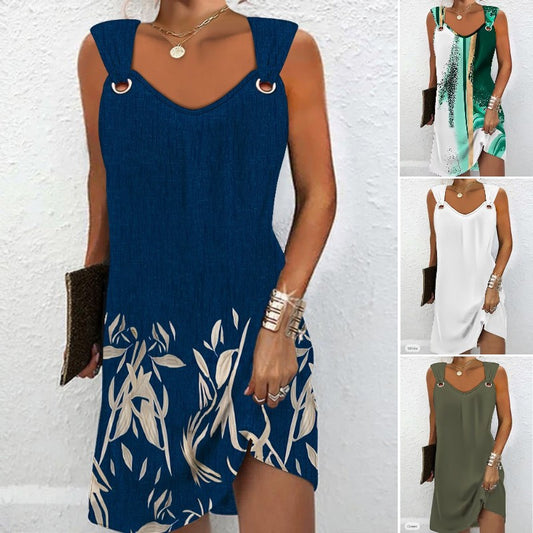 👗👗【Horúci výpredaj】 Jar Leto Nové šaty bez rukávov s výstrihom do V a kovovými gombíkmi