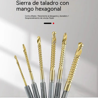 🛠️🔩【1 juego de 6 piezas】Taladro de sierra para madera con vástago hexagonal de acero de alta velocidad
