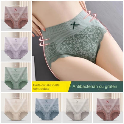 ✔🔥【Cumpărați 4, primiți 4 gratuit】🔥Slip de damă cu talie înaltă, antibacteriană, absorbantă de umiditate