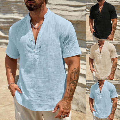 🔥🔥【S-3XL】Nueva camiseta de cuello en V de algodón elástico para hombre