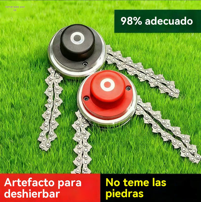 Cuchillas para cortacésped equipadas con cadenas reforzadas y conexiones roscadas de 10 mm; repuestos duraderos para desbrozadoras.