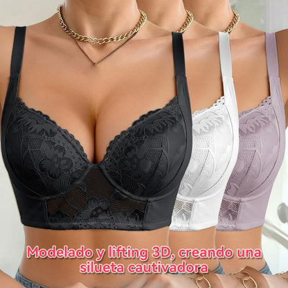 💃【Conjunto de 2 piezas】Oferta por tiempo limitado-39% OFF✨Sujetador con aros anchos y copa fina bordada de talla grande