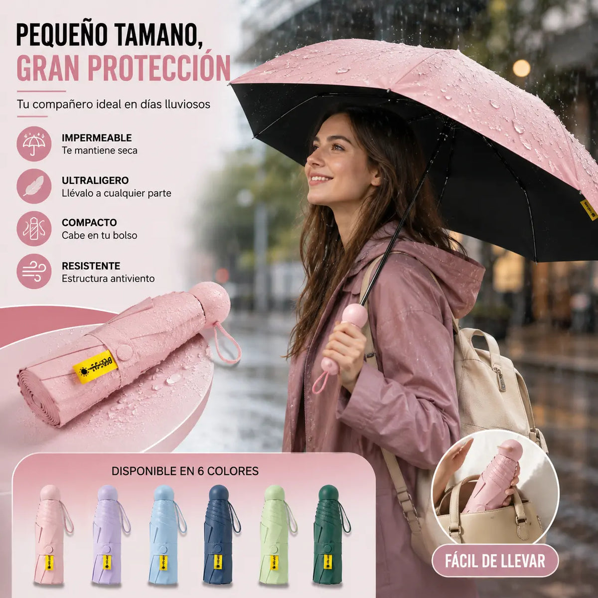 ☂️ Paraguas portátil tipo cápsula de doble propósito