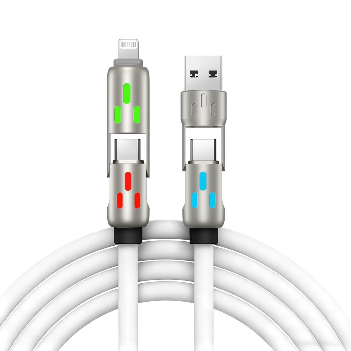 🔥 【2 kusy za 22 €】 🔥 (2 metre dlhý) 4-v-1 PD 240W kábel – rýchle nabíjanie (USB‑C, Lightning a USB‑A), hliník a silikón, synchronizácia dát ⚡📱