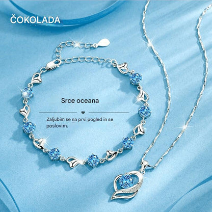 ✨💎💎Komplet zapestnice in ogrlice iz srebra 925 Srce oceana