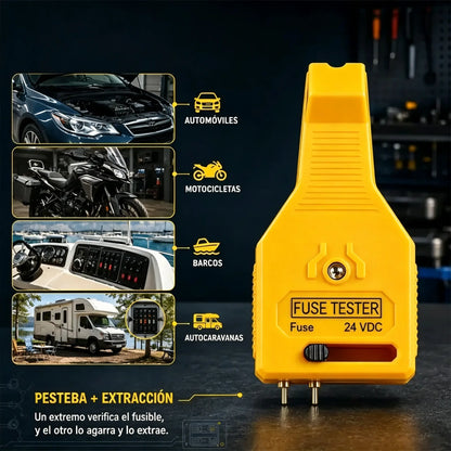 ⚡ Probador de fusibles y alicates 2 en 1 para coche (compatible con 12V/24V / indicador LED verde / espaciado ajustable / alicates extractores / para coche, camión y barco). 🚗✨