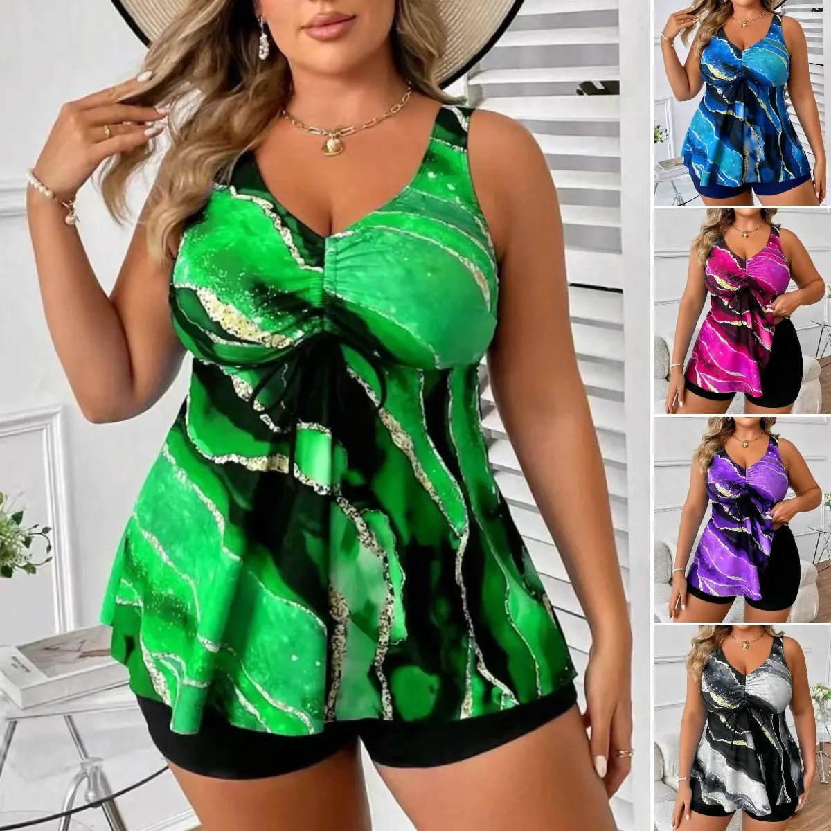 🏖️👙🌴【S-5XL】Elegante traje de baño estampado para tallas grandes