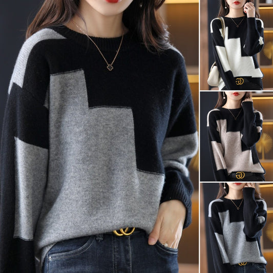 ☃️🎉【S-3XL】2024 Nuevo otoño invierno suéter de cachemira suéter corto de lana con cuello redondo suéter suelto de punto 3796783