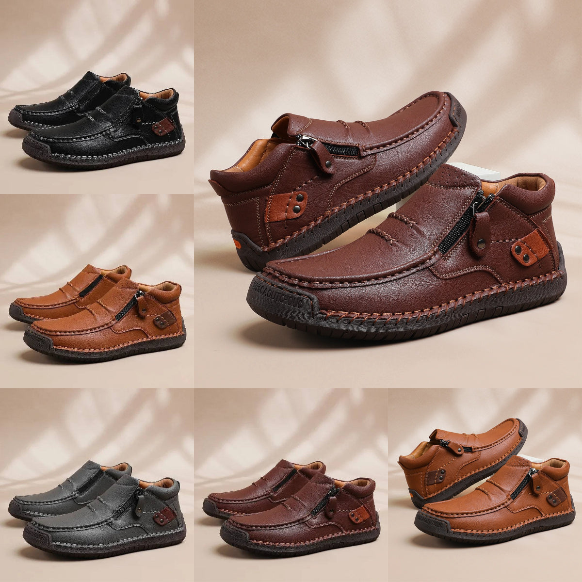 [38-48] Pánské ručně vyráběné nazouvací boty na volný čas z pravé kůže - široká špička, podpora klenby