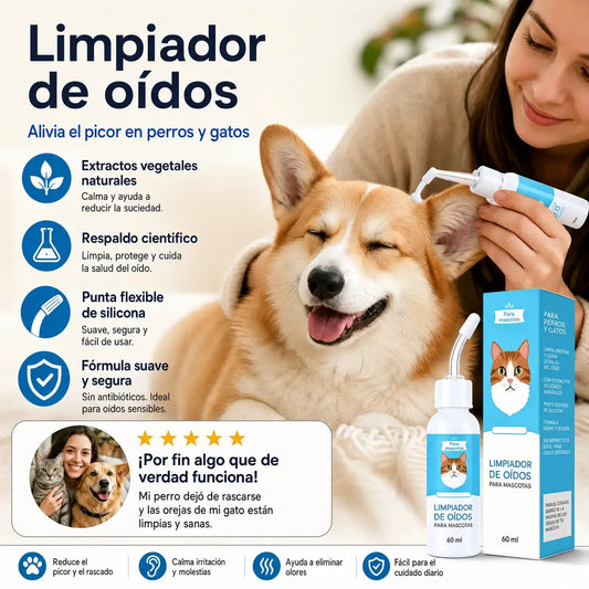 🐶🐱 Limpiador de oídos, alivia la picazón en perros y gatos.
