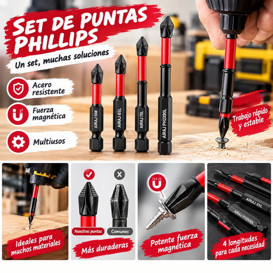 【6 piezas】Puntas de destornillador Phillips de acero de tungsteno, resistentes y antideslizantes, de alta dureza, para destornillador eléctrico
