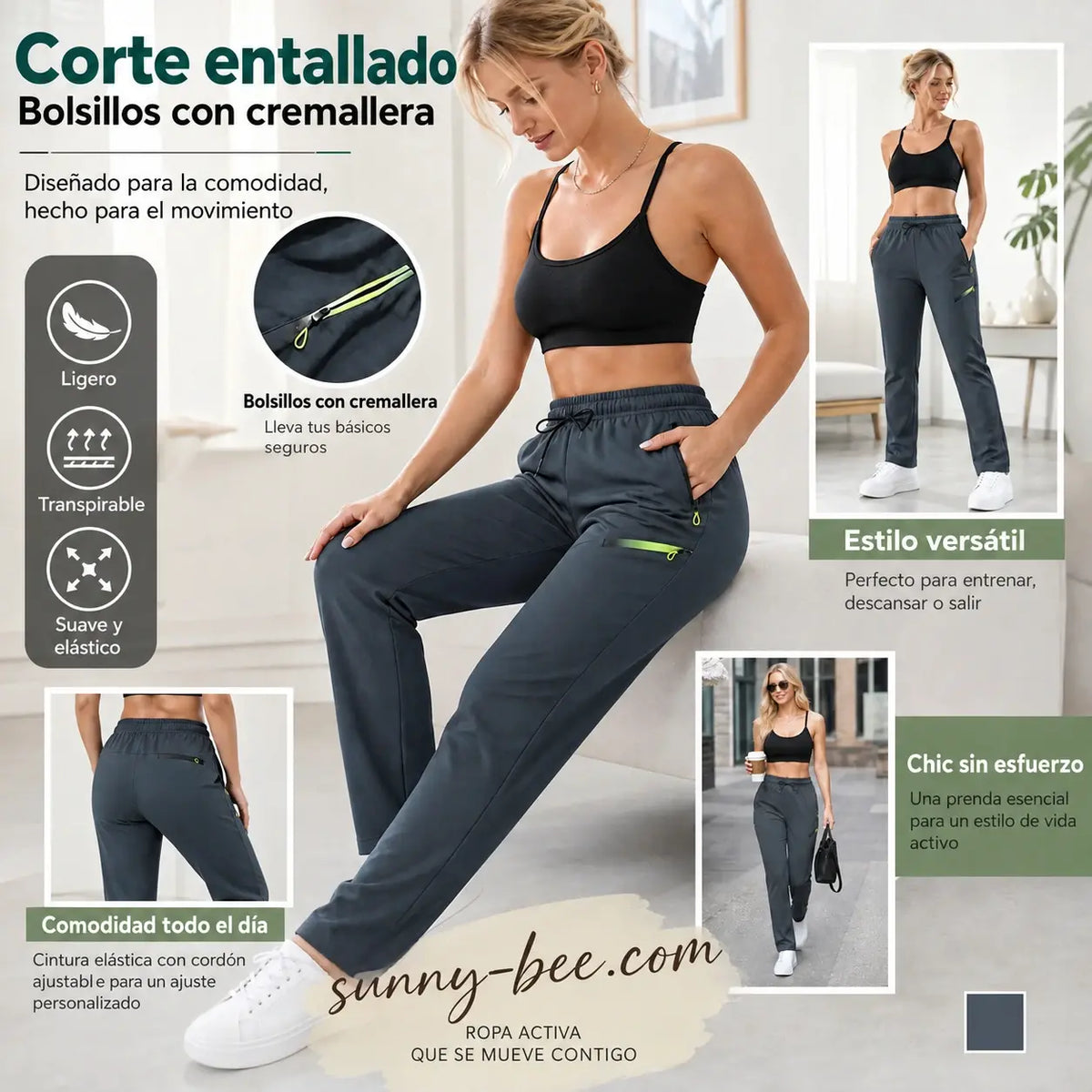 ⏳ 🔥 Pantalones cargo de mujer de pernera recta, con cintura elástica y 6 bolsillos, ideales para el trabajo, los viajes y el día a día 👖✨