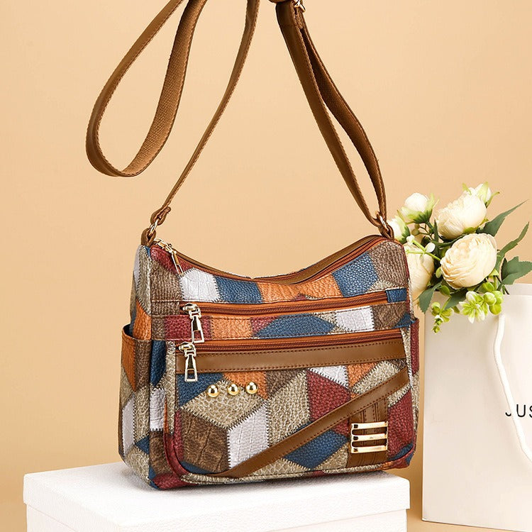 👜👜Nuevo bolso de hombro elegante y suave de piel con bloques de color