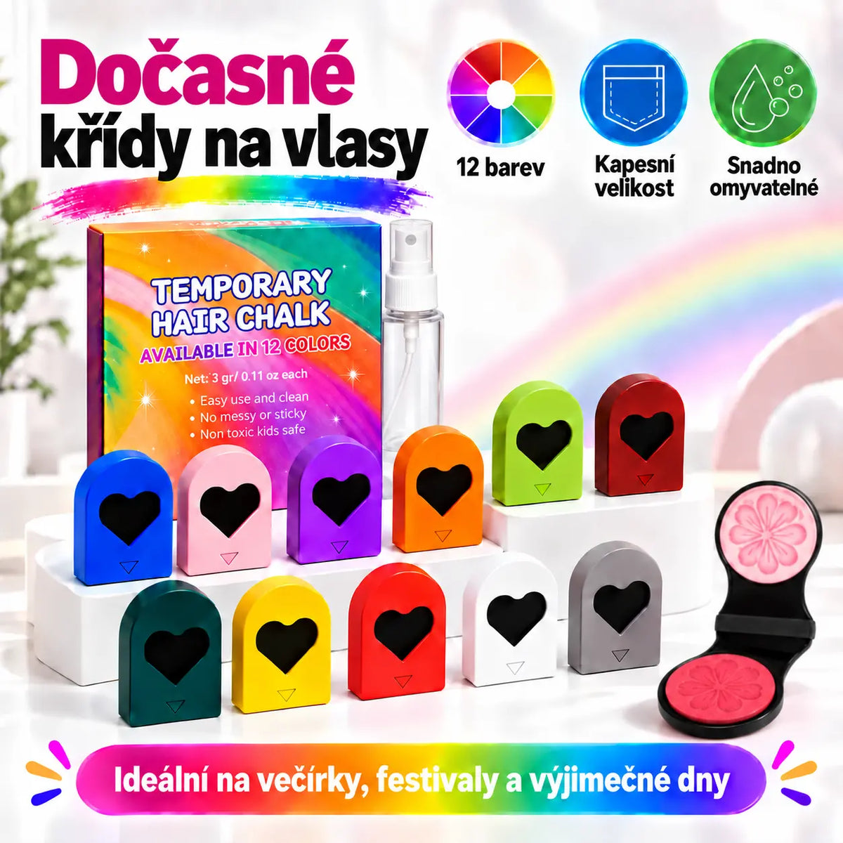 🌈 Coloración capilar en polvo compacto con 12 tonos para una coloración rápida.