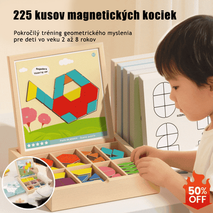 👶🌈🧩【225 dielikov】🔥Magnetické drevené Tangram puzzle, tréning mozgu a vzdelávacia hračka pre deti, stimuluje myslenie