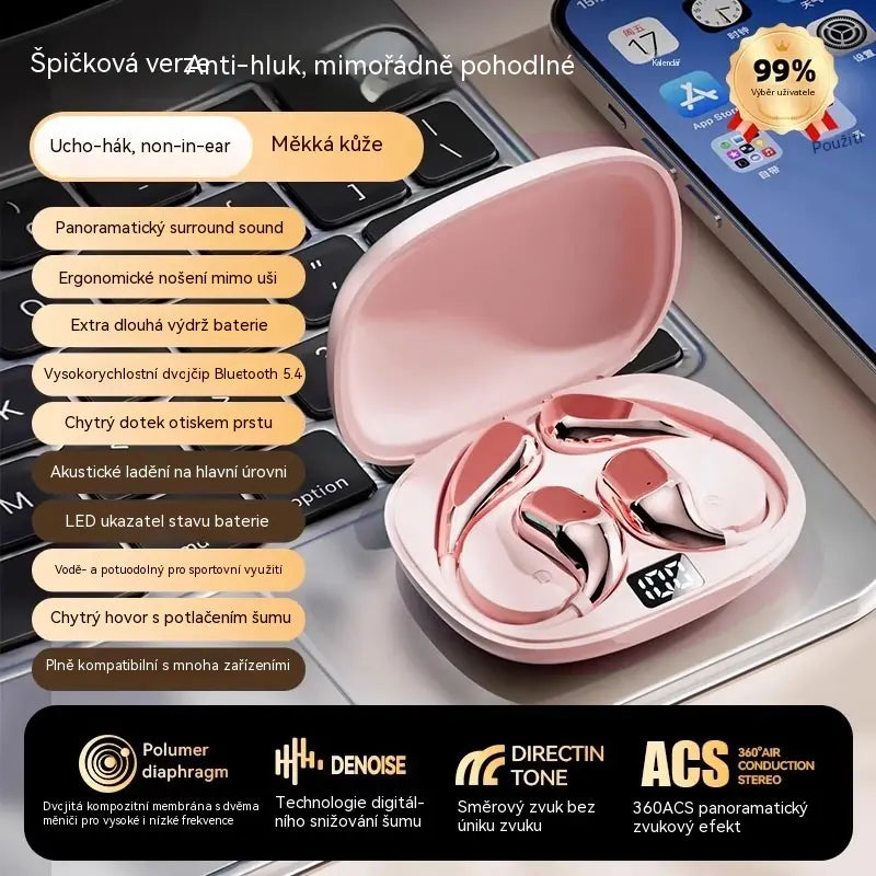 🔋Bezdrôtové Bluetooth slúchadlá bez vstavaného ucha, s háčikom za uši a kostným vedením🎙️🎧
