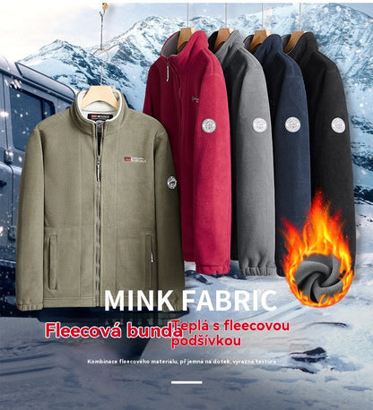 Pánská silná sametová fleecová bunda, podzim a zima, teplá, lehká, velká velikost