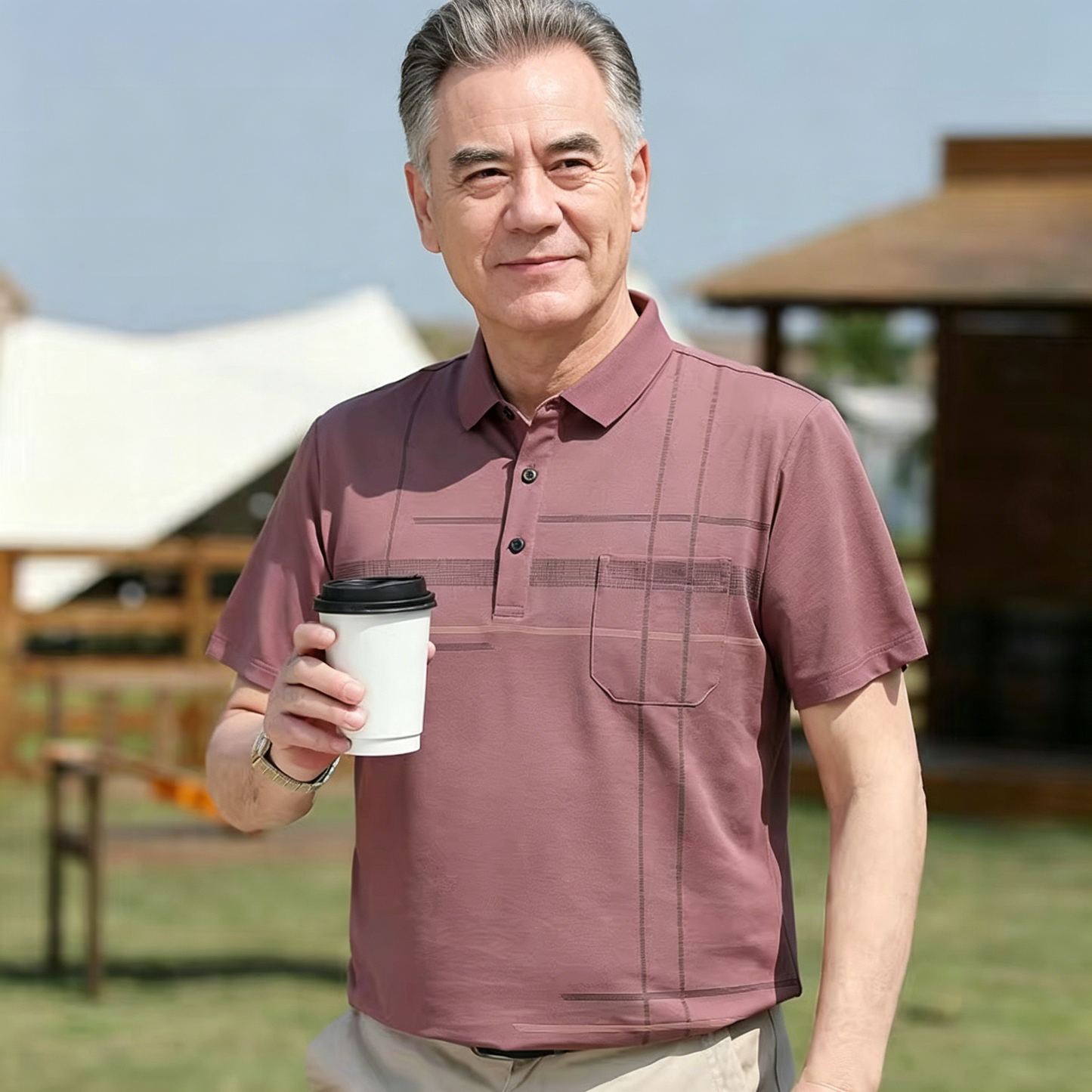 Polo/camiseta de manga corta para hombre, ideal para verano, para personas de mediana edad y mayores; fresco y antibacteriano.