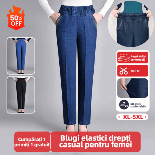 🔥【Cumpără 1, primești 1 gratuit】【XL-5XL】2025 Blugi casual drepti elastici pentru femei