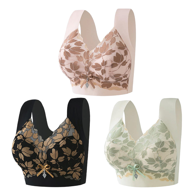 💌🌈【3 sztuki】【M-4XL】Biustonosz koronkowy w dużym rozmiarze bez stalowych kółek, luksusowy, piękny, seksowny biustonosz z tyłu