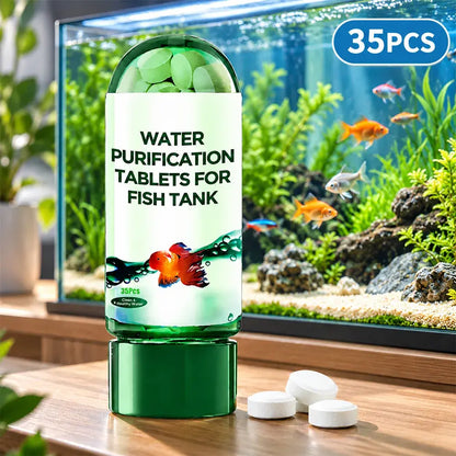 💧🐟【2 frascos / 70 pastillas】Tabletas purificadoras de agua para acuario – ayudan a mejorar la claridad, reducen algas y fórmula suave para peces, camarones y plantas acuáticas.