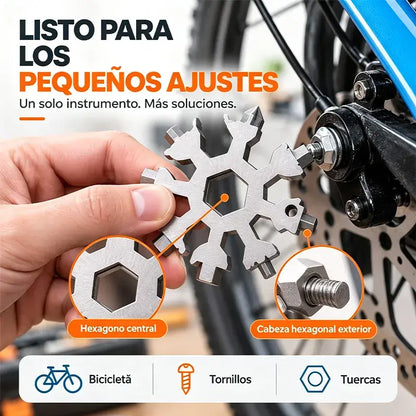 【4 piezas 27€】❄️Llave multiherramienta portátil Viral 18 en 1 con diseño de copo de nieve, fabricada en acero inoxidable.