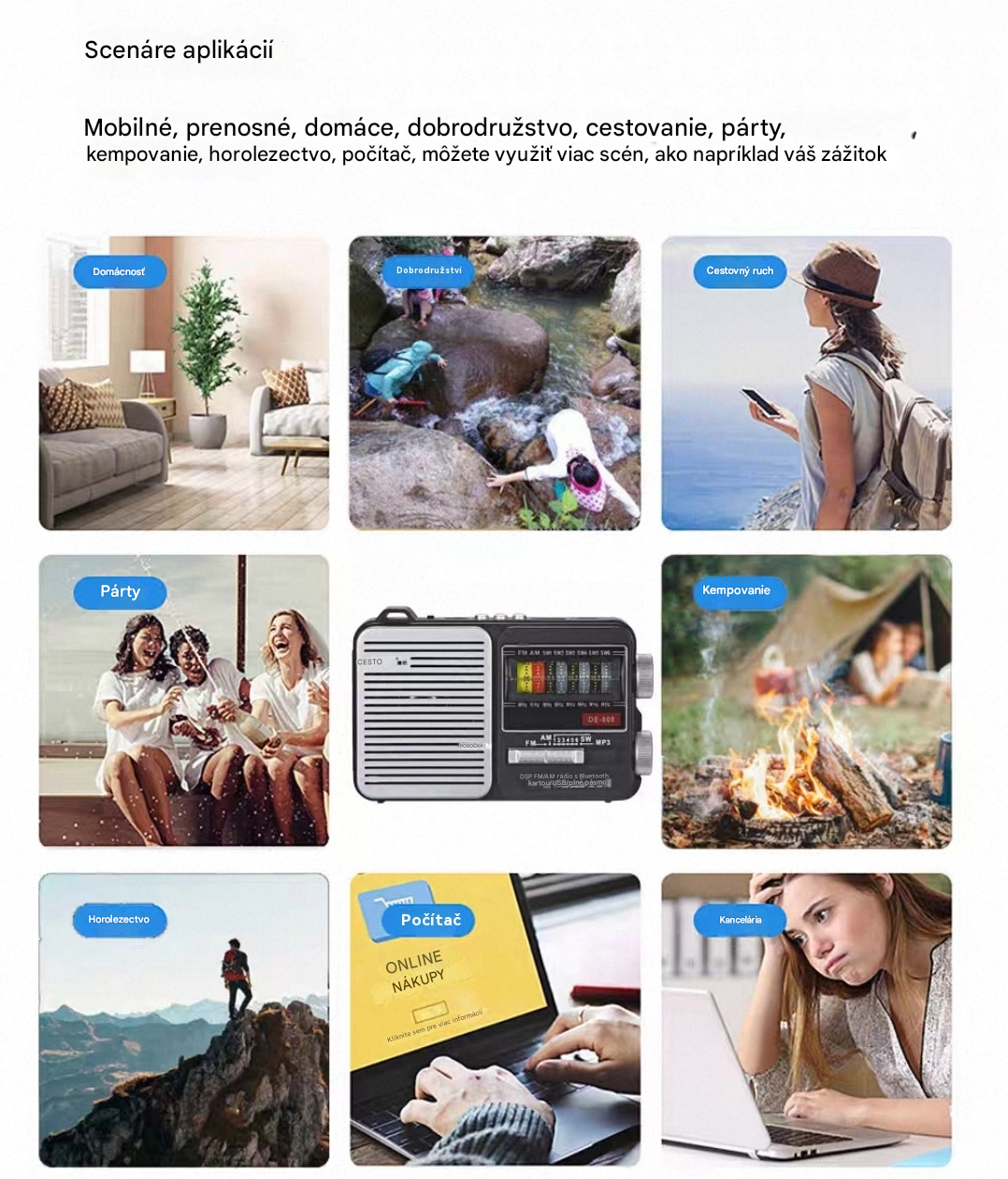 💥🏕️【Posledný deň, zľava za polovičnú cenu】Multifunkčné prenosné rádio s núdzovým svietidlom, AM rádiom, pevným diskom Bluetooth a viaczónovými zvukovými efektmi.