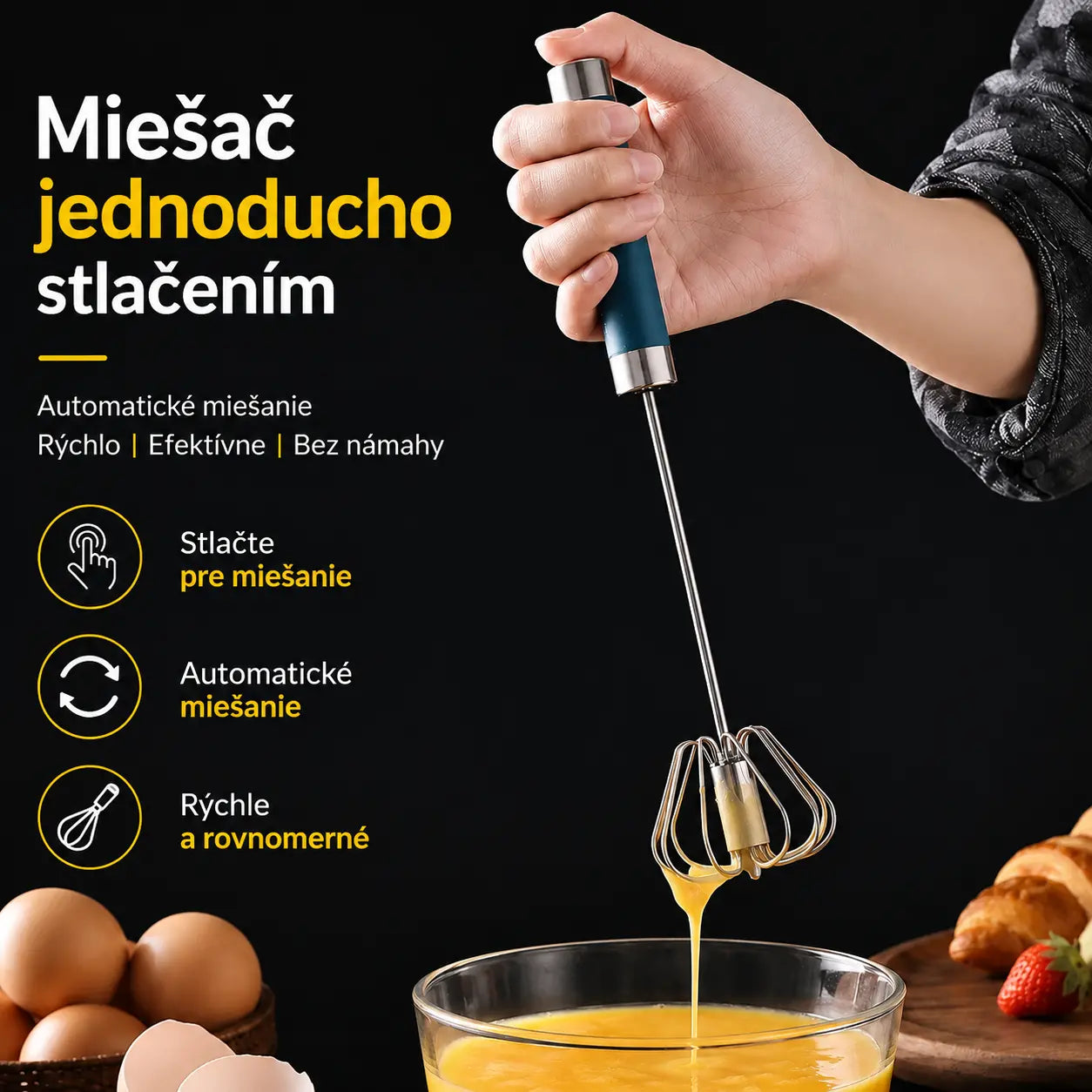 22 € [2-dielna sada] Poloautomatický šľahač vajec z nehrdzavejúcej ocele