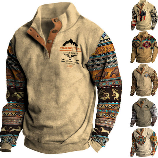 🔥🔥【S-3XL】 neformálna retro módna 3D tlač pánske s dlhými rukávmi 3827417