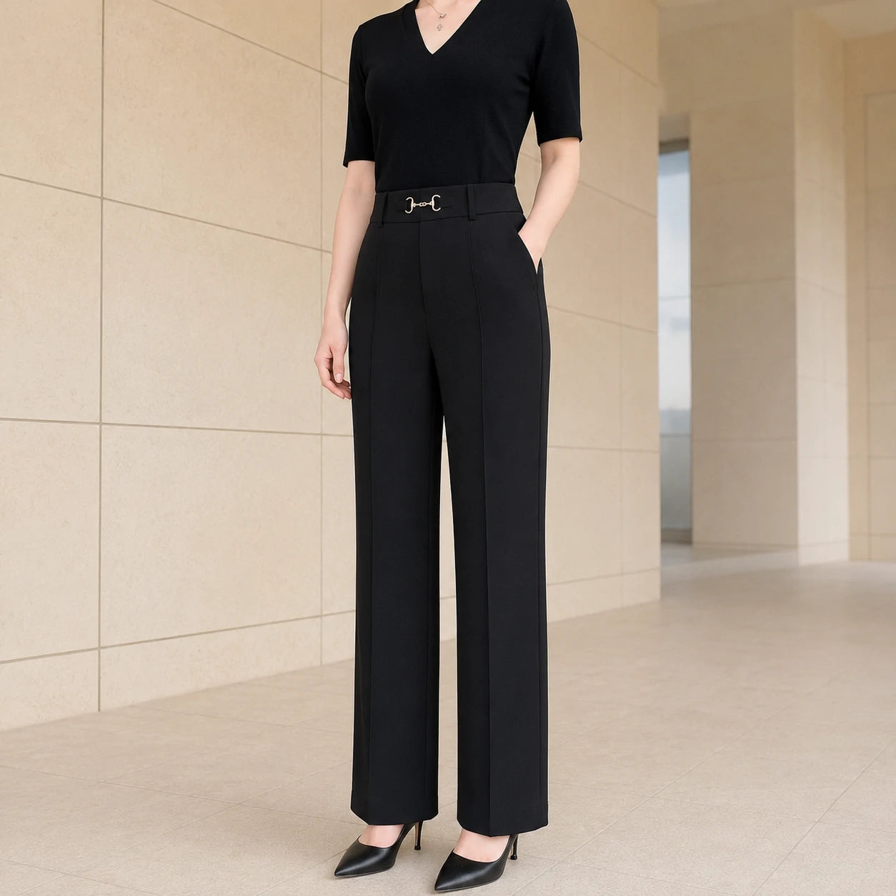 💟【49% DTO.】【M-4XL】Pantalón recto de cintura alta para mujer, ligero y elegante para verano