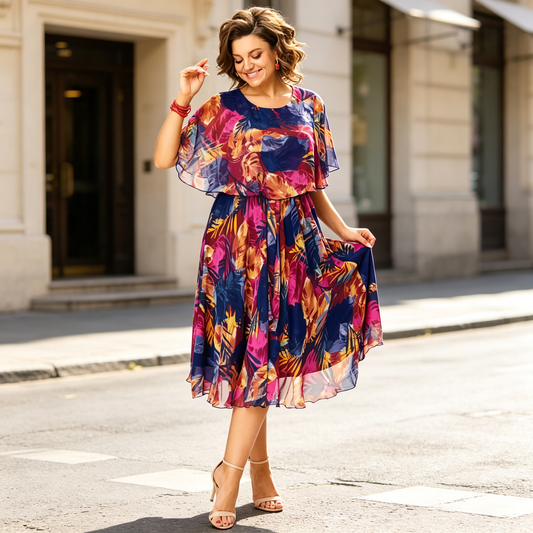 💃☀️【S-5XL】Vestido de malla estampado: corte ajustado, favorecedor y fácil de combinar.