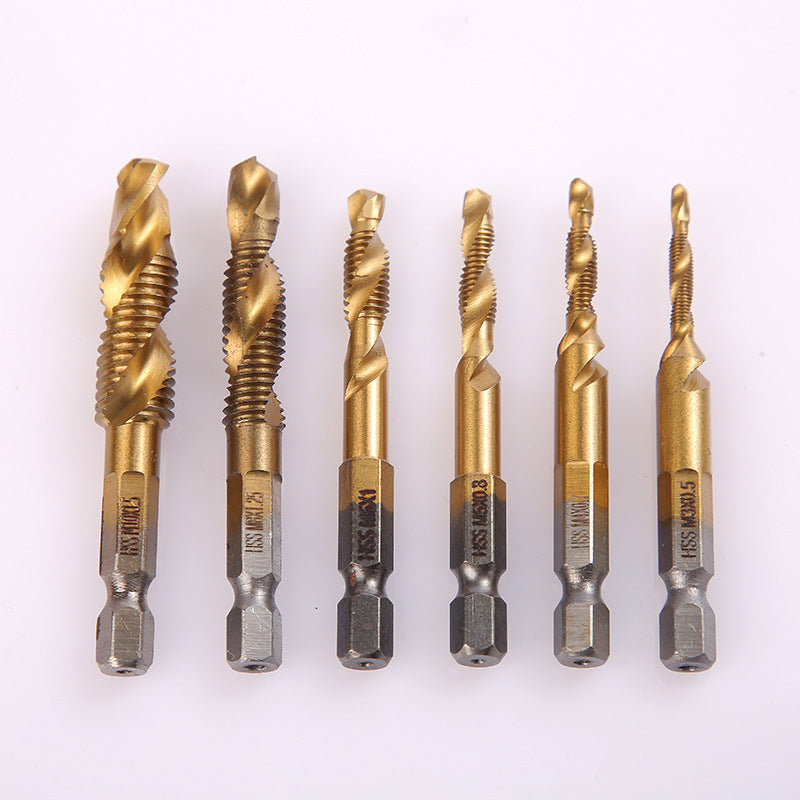 [Paket 6 kosov] Navojni sveder iz hitroreznega jekla s šesterokotnim steblom, tri v enem, kompozitni