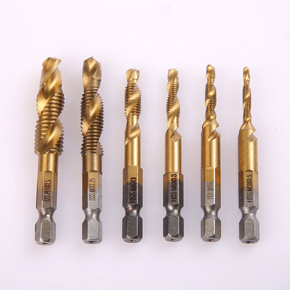 【Paquete de 6】 Macho de roscar compuesto de acero de alta velocidad tres en uno con vástago hexagonal
