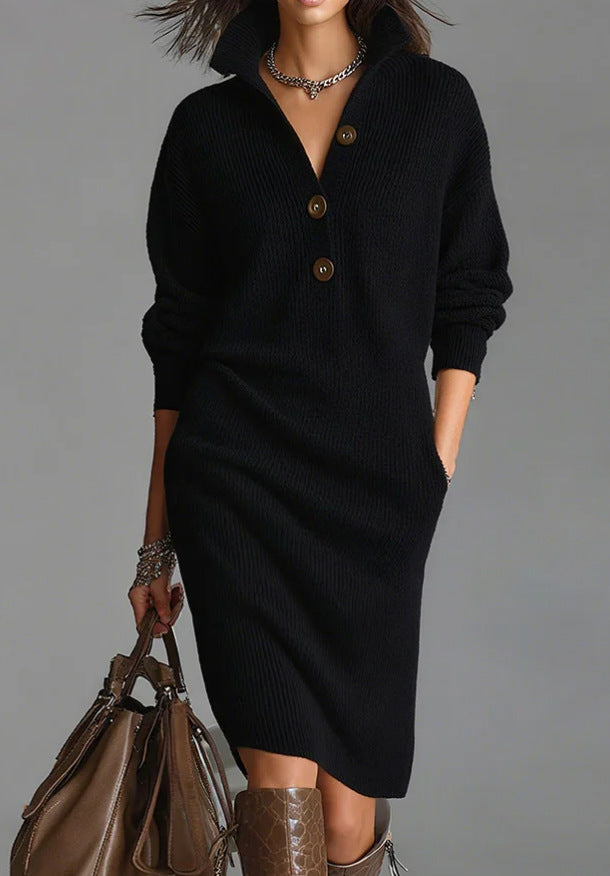 🔥【Tallas S-3XL】✨Oferta por tiempo limitado - 49% de descuento🎉Nuevo vestido de punto con solapa, estilo europeo y americano