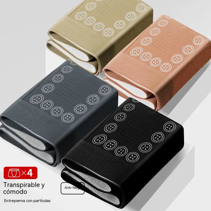 🔥 【Paquete de 4】Calzoncillos bóxer transpirables con textura de masaje y cintura media para hombre