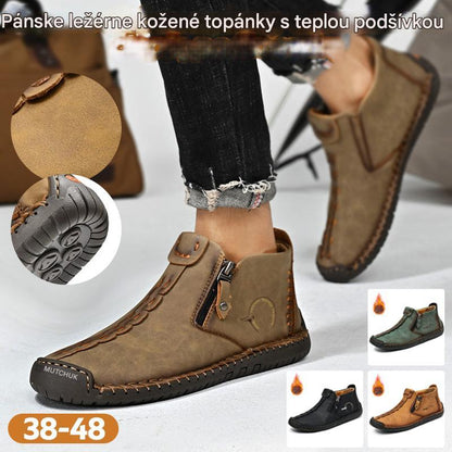 🥾Kompletne ručne vyrobené pánske čižmy Martens z pravej kože (38-48), s páperovou podšívkou a zipsom - teplé, pohodlné a elegantné, vhodné na zimu.