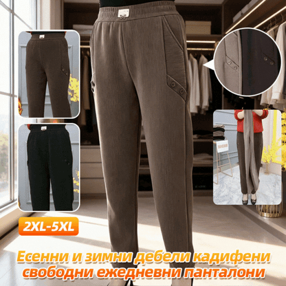 🎁👖【2XL-5XL】Nové jesenné/zimné hrubé flísové ležérne nohavice so širokými nohavicami, plus veľkosť