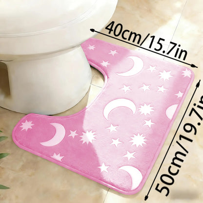🌙 Juego de baño con diseños de luna y estrellas que brilla en la oscuridad – Alfombrilla de baño antideslizante 🌙50*80cm