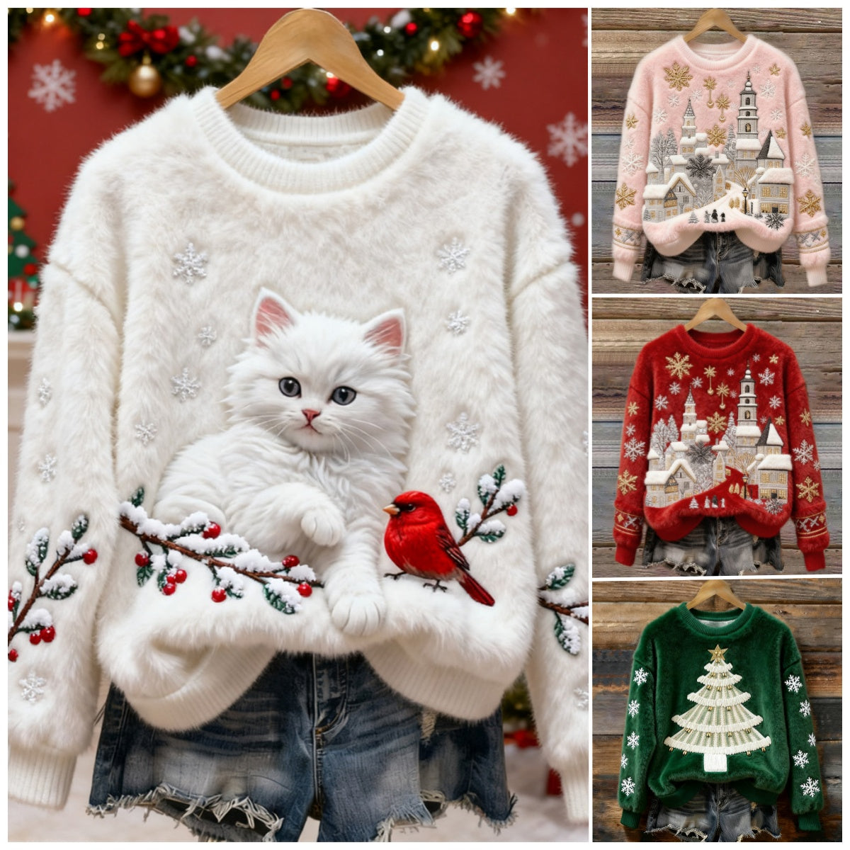 🎄❄️【Akcia -50%】Dámsky flanelový vianočný sveter s krásnymi potlačami