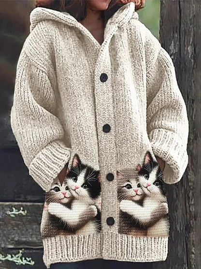 🔥🐾【descuento por tiempo limitado -50%】 Abrigo con capucha para mujer, elegante y adorable, con estampado de animales, ideal para otoño e invierno 🧥✨-E