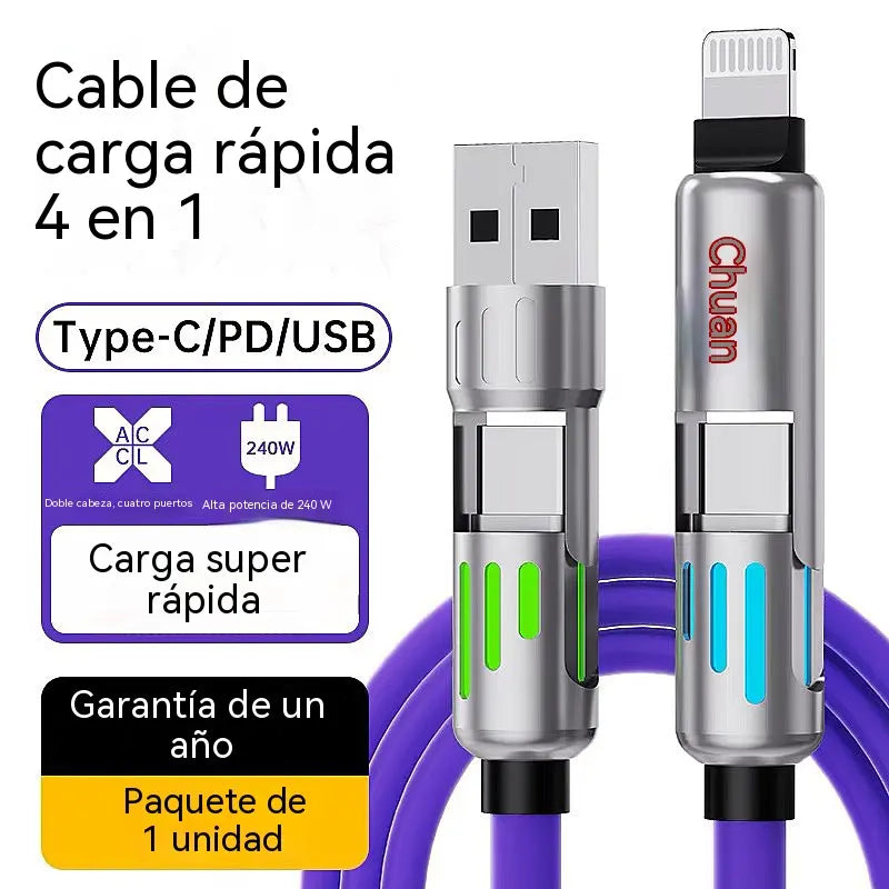 🌈¡Un solo cable, mayor comodidad! Cargador multifuncional con iluminación RGB