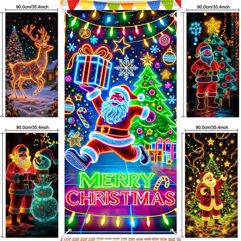 Pancarta navideña fluorescente UV para puerta/fondo/decoración para fiestas navideñas/tela decorativa navideña colgante