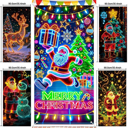 Pancarta navideña fluorescente UV para puerta/fondo/decoración para fiestas navideñas/tela decorativa navideña colgante