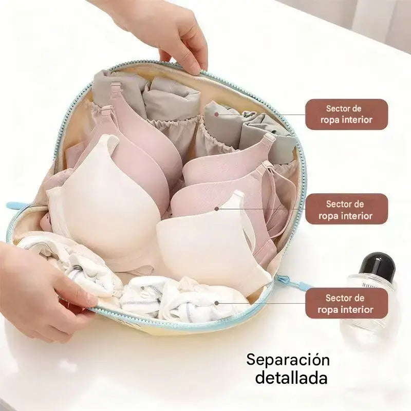 🧳💕 Estuche organizador de viaje portátil para ropa interior: almacenamiento separado para sujetadores, braguitas y calcetines.