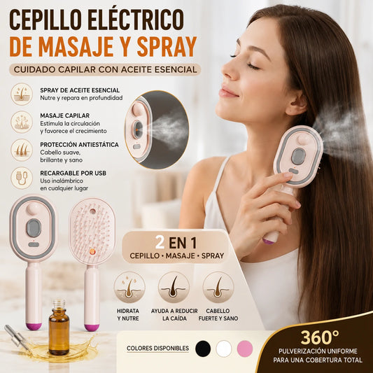 📢📢 ¡Oferta especial! ⏰ Peine eléctrico de masaje con pulverizador de aire y aceites esenciales, ideal para nutrir y rociar el cabello ✨🔥