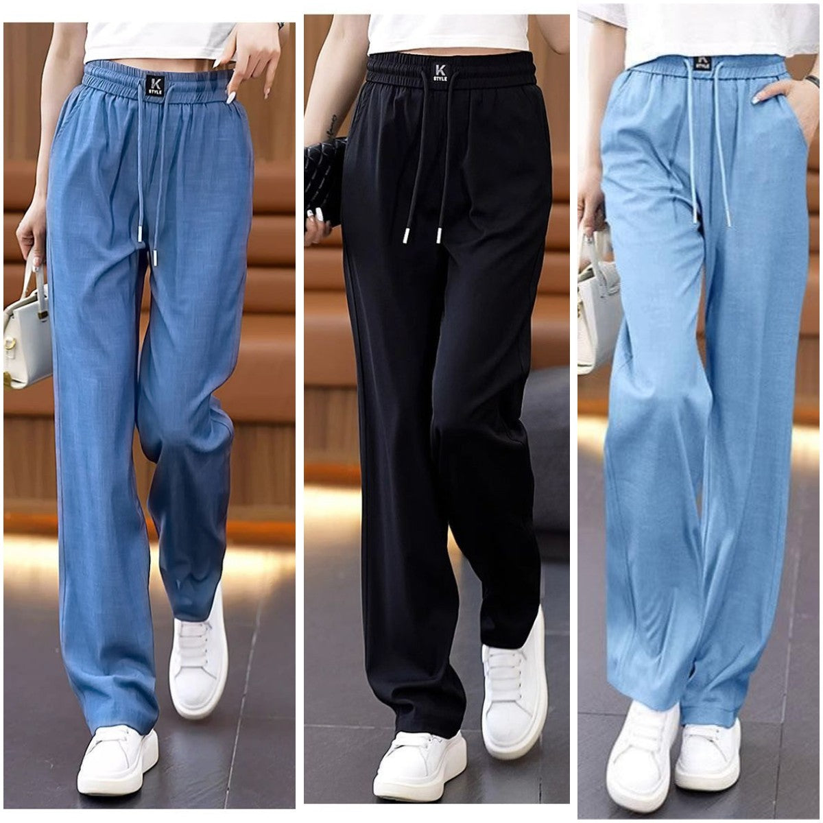 ❤️【S-3XL】Vaqueros de pierna ancha de seda de hielo con cintura alta