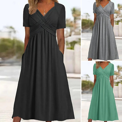 👍👍【50% OFF】💐👗【S-3XL】2025 jarné a letné nové jednofarebné módne jednoduché ležérne šaty