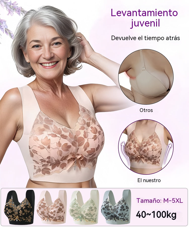 🔥【3 piezas】🔥Sujetador de encaje talla grande M-4XL, sin aro de acero, espalda deslumbrante, sexy y transpirable, sin costuras, 【40-100 kg】